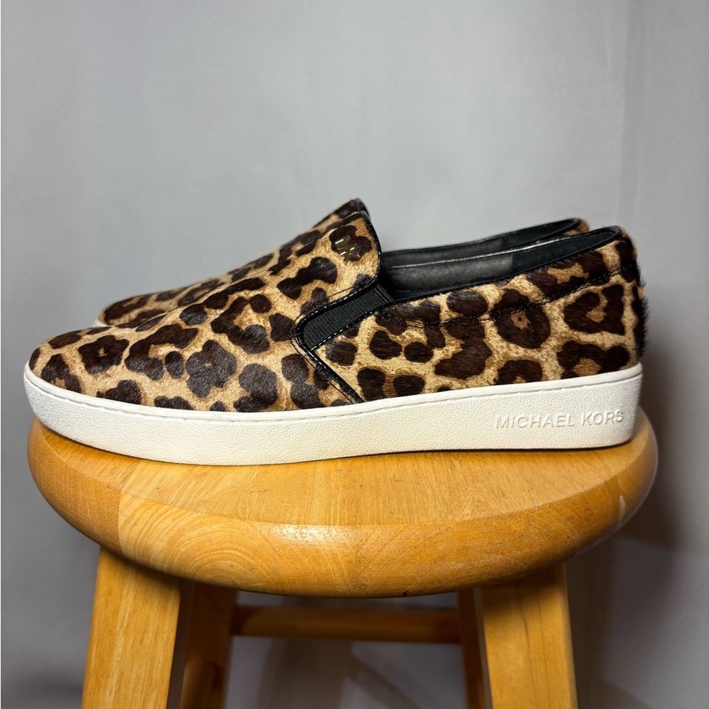 Michael Kors Leopard Calf Hair Slip-On Sneakers Women’s 8 Animal Print Chic - Picture 6 of 8